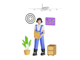 air circulation manette surveillance plusieurs vols. Masculin air circulation manette avec casque parlant dans aéroport la tour. 3d illustration png