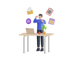 3d Illustration von Geschäftsmann tun Multitasking Arbeit beim Arbeitsplatz. Multitasking oder verwalten Projekt, Produktivität oder Zeit Management, Arbeitsbelastung Balance oder Arbeit Verantwortung. png