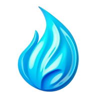 3d render blue fire flame icon. Realistic oxygen gas with sparks. Light flare symbol design for emoticon, energy, ui design png