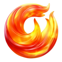 3d render round warm orange fire flame icon. Realistic hot sparks light gas logo design for emoticon, energy, power, ui png