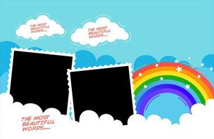 Concept of a , cloucolorful rainbowd in pastel colors background, blue, Photo frames for good memories together vector