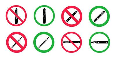 No vaping and vaping area signs. Red forbidden and green allowed circles signs icon set vector