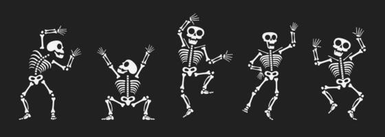 Skeletons dancing with different positions flat style design vector illustration set.