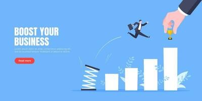 Business mentor helps to improve career with springboard vector illustration.