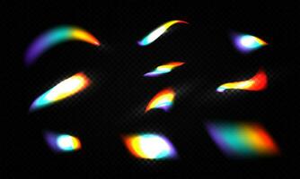 Crystal rainbow light leak flare reflection effect vector illustration set.