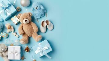 knitted baby toys and clothes, AI Generated photo