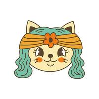 Funny hippie cat with flower vector