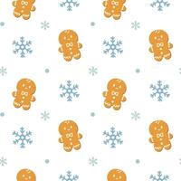 Christmas seamless pattern with snowflakes and gingerbread men. Perfect for wallpapers, wrapping paper, fill patterns, winter greetings, web page background, Christmas and New Year cards. vector
