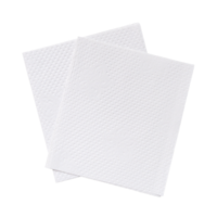 Top view of two folded pieces of white tissue paper or napkin in stack isolated with clipping path in png file format