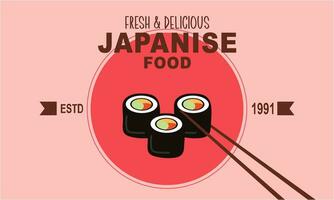 Vintage sushi poster design with vector sushi character