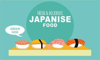 Vintage sushi poster design with vector sushi character