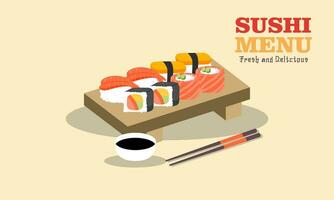 Vintage sushi poster design with vector sushi character