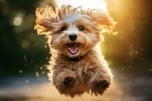 cute happy dog running and playing outside, AI Generated photo