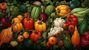 Background of various kinds of fresh vegetables photo