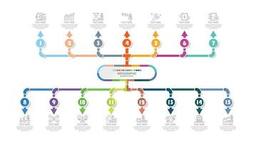 infografía proceso diseño con íconos y 15 opciones o pasos. vector