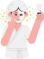 mujer es aplicando facial tratamiento máscara ilustración vector