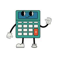 Calculator character in 70s cartoon style vector