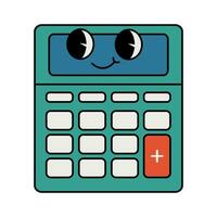 Funny groovy retro clipart calculator vector