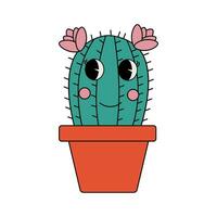 Funny groovy retro clipart cactus vector