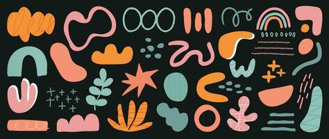 Minimalist abstract art shapes vector collection. Set of doodle elements, hand drawn organic shape, leaf, branch, coral. Minimal style element with earth tone for decoration, ads, prints, branding.