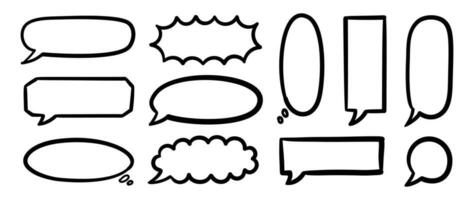 Set of speech bubble doodle element vector. Hand drawn doodle style collection of different speech bubble symbol. Illustration design for print, cartoon, card, decoration, sticker, icon. vector