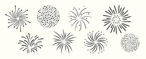 Set of cute starburst doodle element vector. Hand drawn doodle style collection of different starburst, sparkle, firework. Illustration design for print, cartoon, card, decoration, sticker, icon. vector