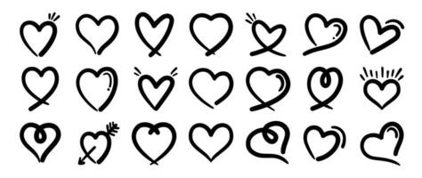 Set of heart doodle element vector. Hand drawn doodle style collection of different heart, love symbol. Illustration design for print, cartoon, card, decoration, sticker, icon, valentine day. vector