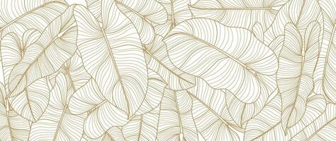 Botanical banana leaf line art wallpaper background vector. Luxury natural hand drawn foliage pattern design in minimalist linear contour simple style. Design for fabric, cover, banner, invitation. vector