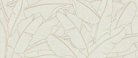 Botanical banana leaf line art wallpaper background vector. Luxury natural hand drawn foliage pattern design in minimalist linear contour simple style. Design for fabric, cover, banner, invitation. vector