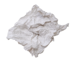 Single screwed or crumpled tissue paper or napkin in strange shape after use in toilet or restroom isolated with clipping path in png file format