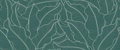 Botanical banana leaf line art wallpaper background vector. Luxury natural hand drawn foliage pattern design in minimalist linear contour simple style. Design for fabric, cover, banner, invitation. vector