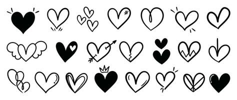 Set of heart doodle element vector. Hand drawn doodle style collection of different heart, love symbol. Illustration design for print, cartoon, card, decoration, sticker, icon, valentine day. vector