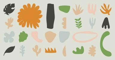 Set of abstract organic shapes inspired by matisse. Plants, leaf, algae, vase in paper cut collage style. Contemporary aesthetic vector element for logo, decoration, print, cover, wallpaper.