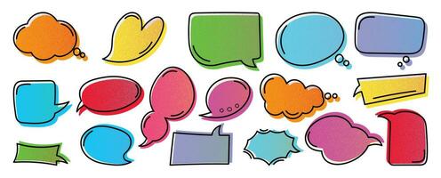 Set of speech bubble doodle element vector. Hand drawn doodle style collection of different colorful speech bubble. Illustration design for print, cartoon, card, decoration, sticker, icon. vector