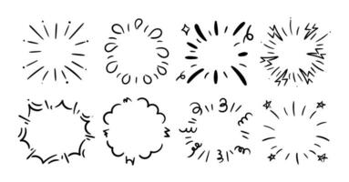 Set of cute starburst doodle element vector. Hand drawn doodle style collection of different starburst, sparkle, firework. Illustration design for print, cartoon, card, decoration, sticker, icon. vector