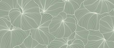 Botanical lotus leaf line art wallpaper background vector. Luxury natural hand drawn foliage pattern design in minimalist linear contour simple style. Design for fabric, cover, banner, invitation. vector