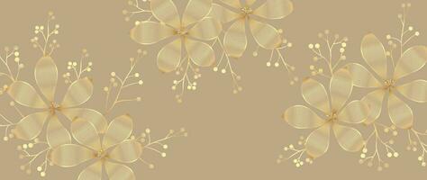 Luxury golden wildflower line art background vector. Natural botanical elegant flower with gold line art. Design illustration for decoration, wall decor, wallpaper, cover, banner, poster, card. vector