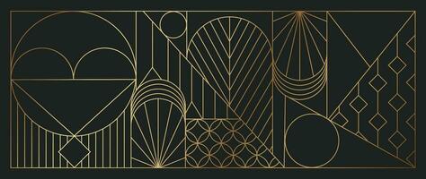 Luxury geometric gold line art and art deco background vector. Abstract geometric frame and elegant art nouveau with delicate. Illustration design for invitation, banner, vip, interior, decoration. vector