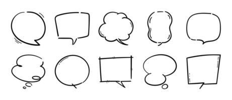 Set of speech bubble doodle element vector. Hand drawn doodle style collection of different speech bubble symbol. Illustration design for print, cartoon, card, decoration, sticker, icon. vector