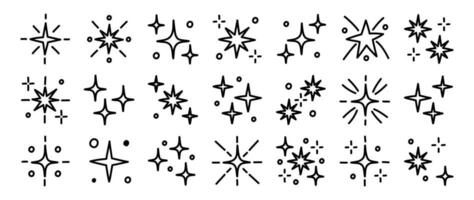 Set of cute sparkle doodle element vector. Hand drawn doodle style collection of different sparkle, firework, stars. Illustration design for print, cartoon, card, decoration, sticker, icon. vector