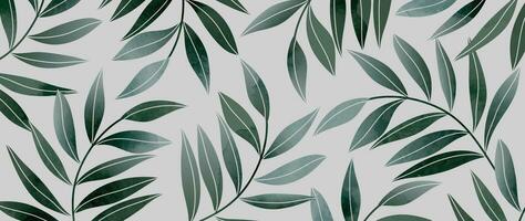 Abstract foliage botanical background vector. Green watercolor wallpaper of tropical plants, leaf branches, leaves, forest. Foliage design for banner, prints, decor, wall art, decoration. vector