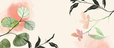 Floral in watercolor vector background. Luxury wallpaper design with pink flowers, line art, watercolor, flower garden. Elegant gold blossom flowers illustration suitable for fabric, prints, cover.