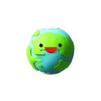 3D render funny Earth character. Green and blue planet. Save Earth day. Kawaii astronomy mascot for children education. Cartoon emoticon vector illustration in plastic style. Globe world icon