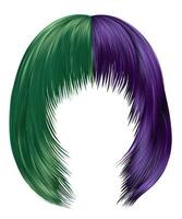 trendy woman hairs purple and green colors . kare with fringe . beauty fashion. realistic  3d .coloring. vector