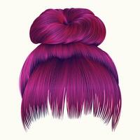 bun  hairs with fringe bright pink colors . women fashion beauty style . vector