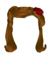 women's curly hairs with flower.red rose.black colors. vector