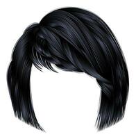 trendy  woman  hairs kare with fringe  .brunette black  dark colors . medium length . beauty style . realistic  3d .  brunette . vector