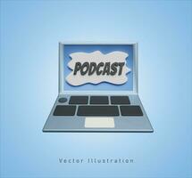 ordenador portátil con podcast pantalla en píxel Arte estilo vector