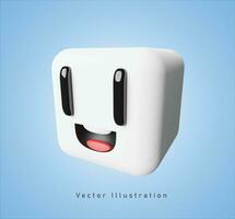 white cube with laugh face in 3d vector illustration