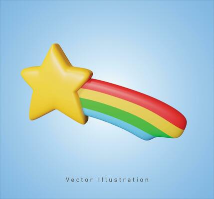 star with rainbow tail in pixel art style